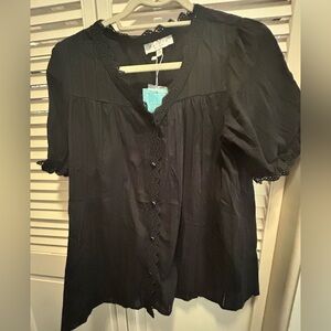 Hayden Black Button-Up Blouse with Lace